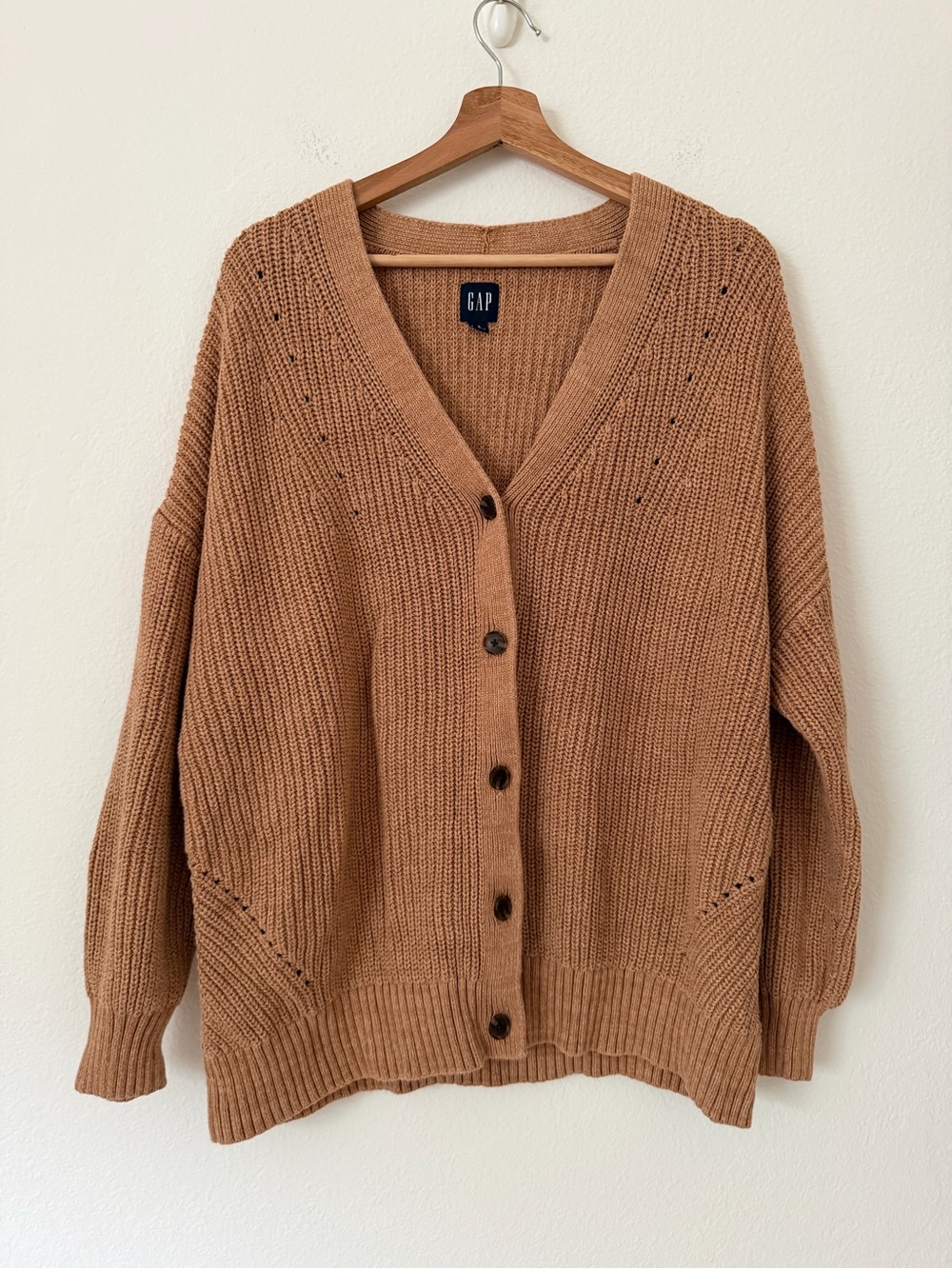 Gap Oversized Boyfriend Knit Cardigan Size Large L Camel Heather Chunky Comfy